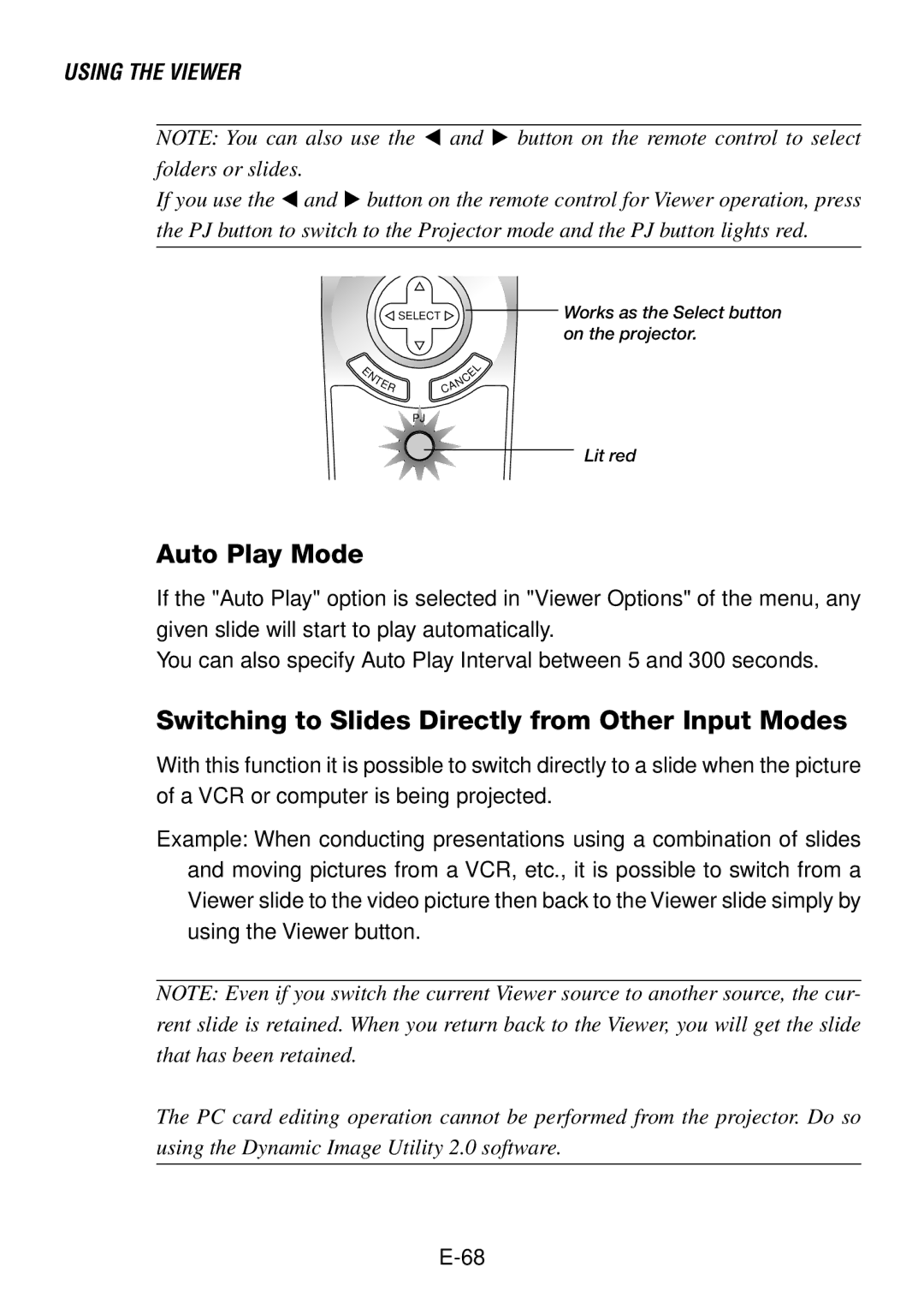 NEC LT240, LT260 user manual Auto Play Mode, Switching to Slides Directly from Other Input Modes 