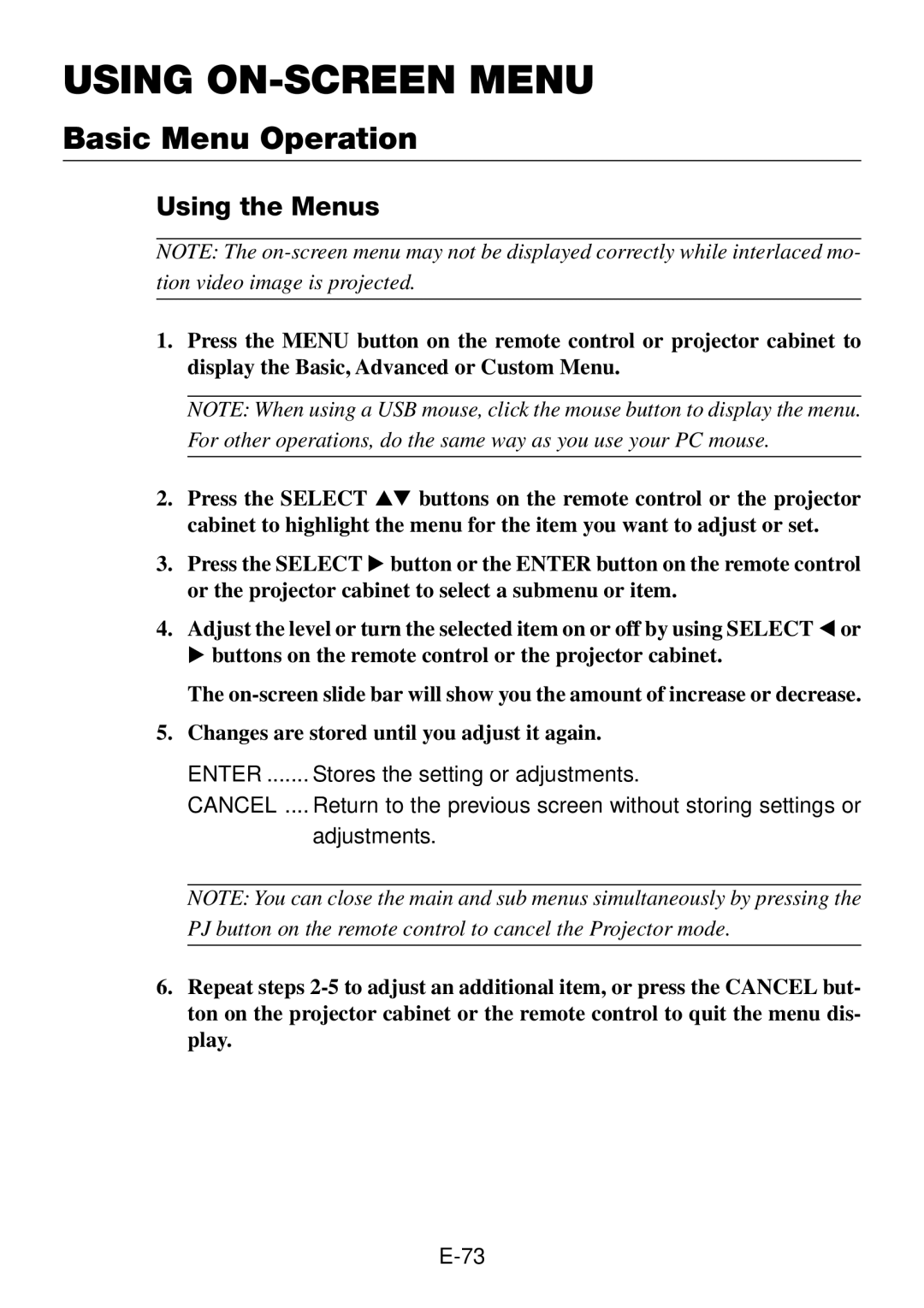 NEC LT260, LT240 user manual Basic Menu Operation, Using the Menus 