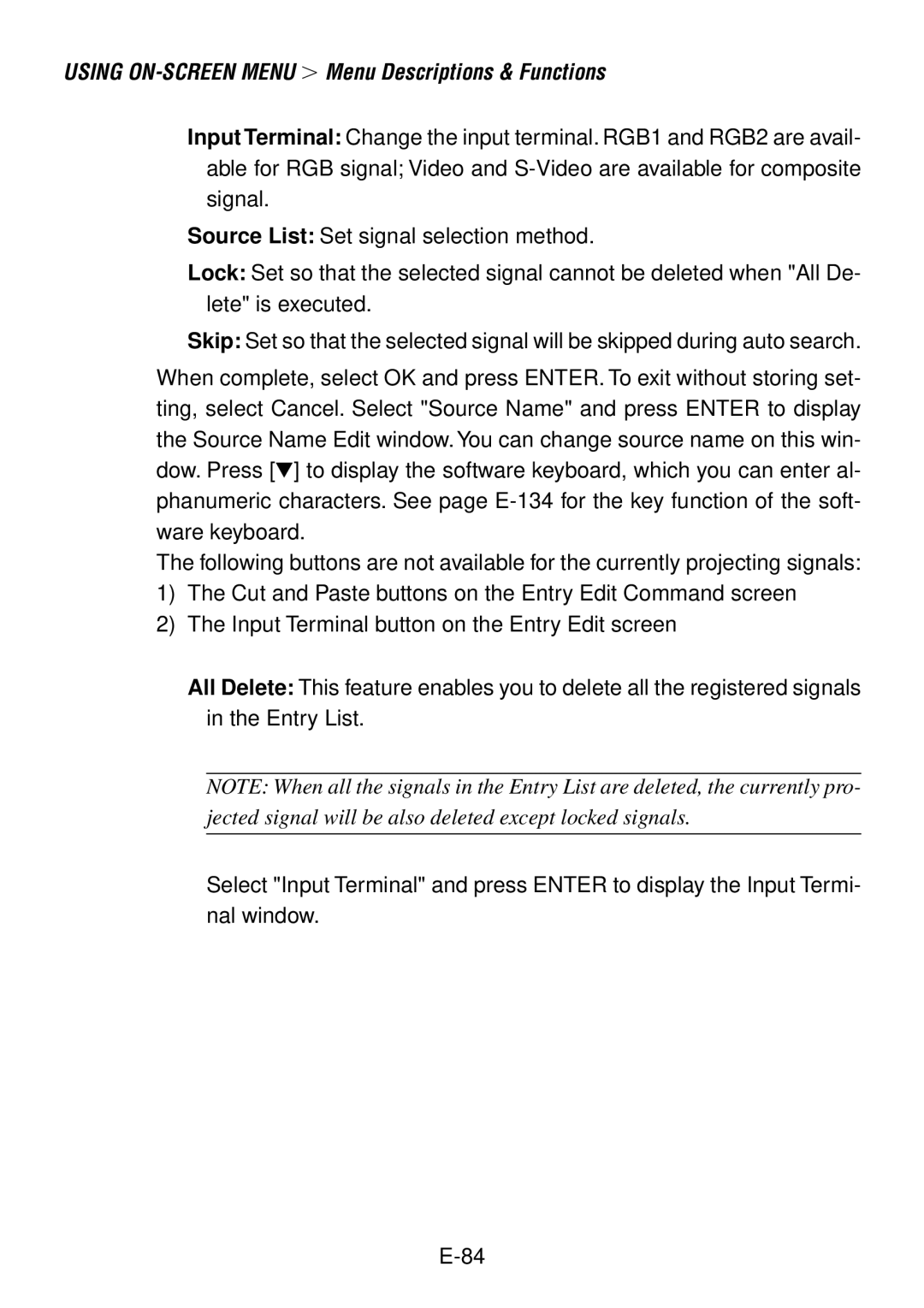 NEC LT240, LT260 user manual Jected signal will be also deleted except locked signals 