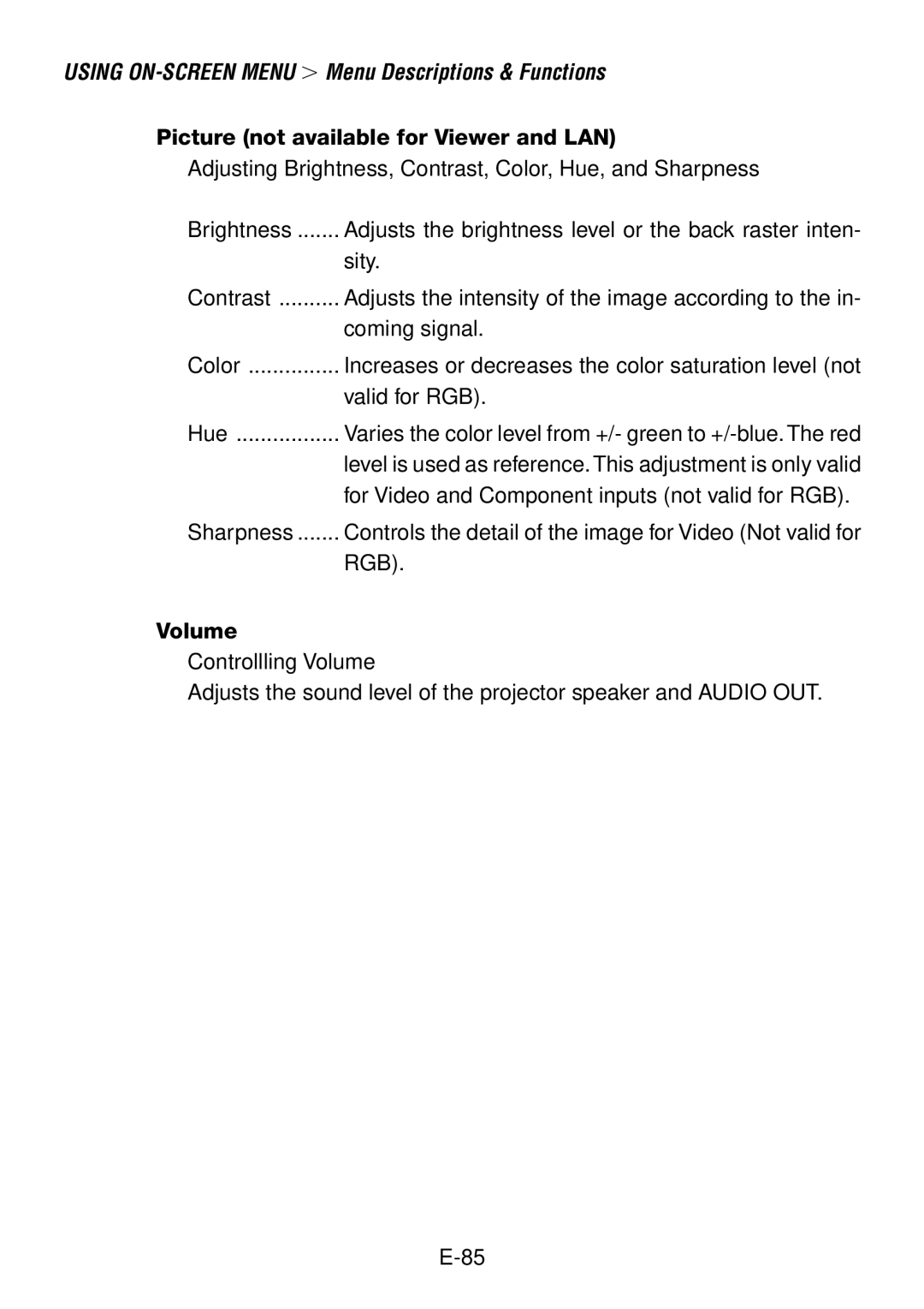 NEC LT260, LT240 user manual Picture not available for Viewer and LAN, Volume 