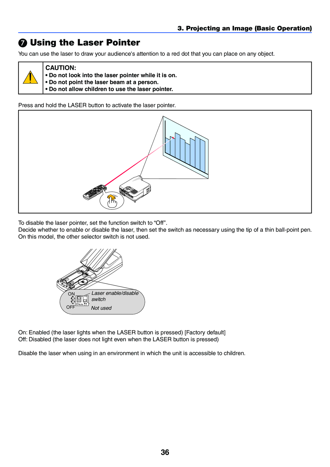 NEC LT245, LT265 manual Using the Laser Pointer 