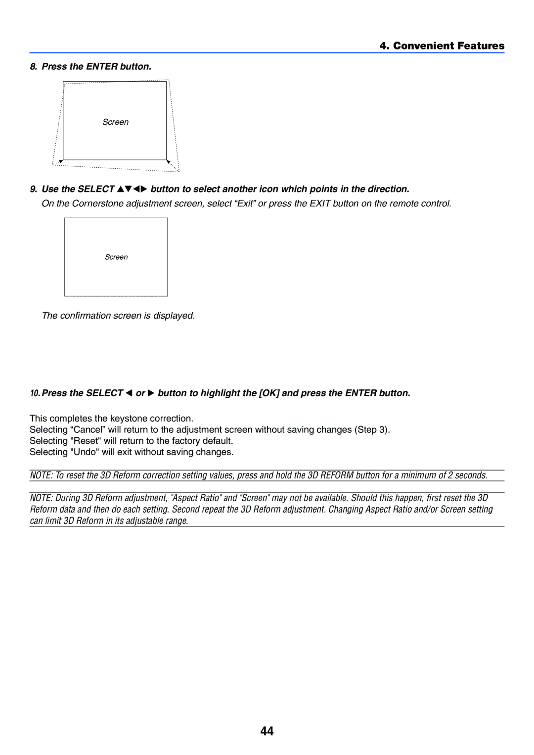 NEC LT245, LT265 manual Confirmation screen is displayed 