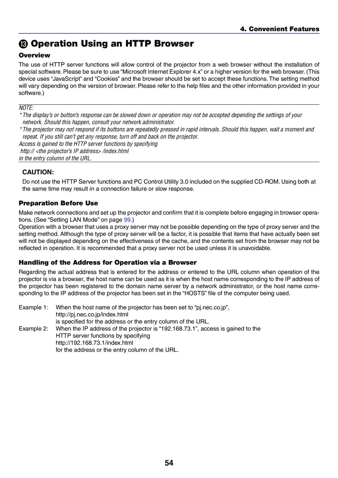 NEC LT245, LT265 manual Operation Using an Http Browser, Overview, Preparation Before Use 