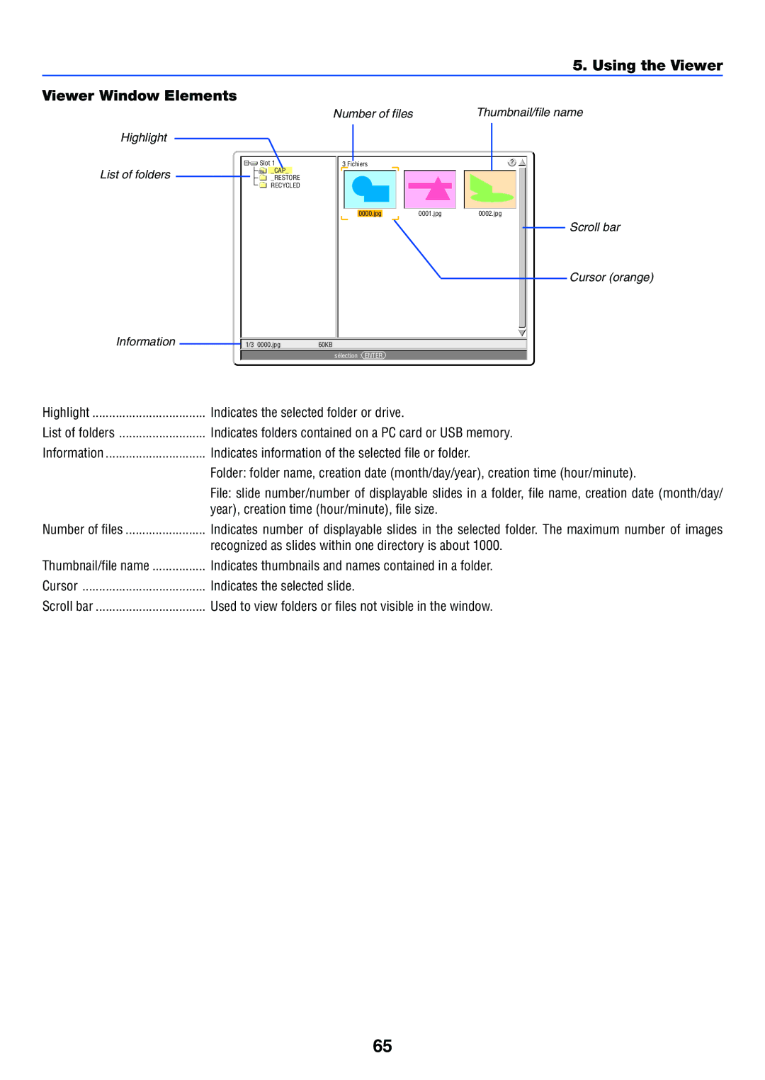 NEC LT265, LT245 manual Using the Viewer Viewer Window Elements 