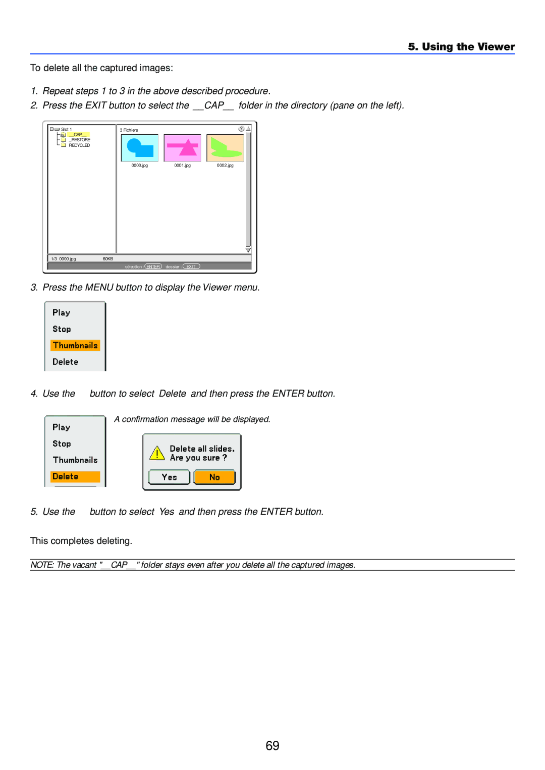 NEC LT265, LT245 manual Using the Viewer, To delete all the captured images 