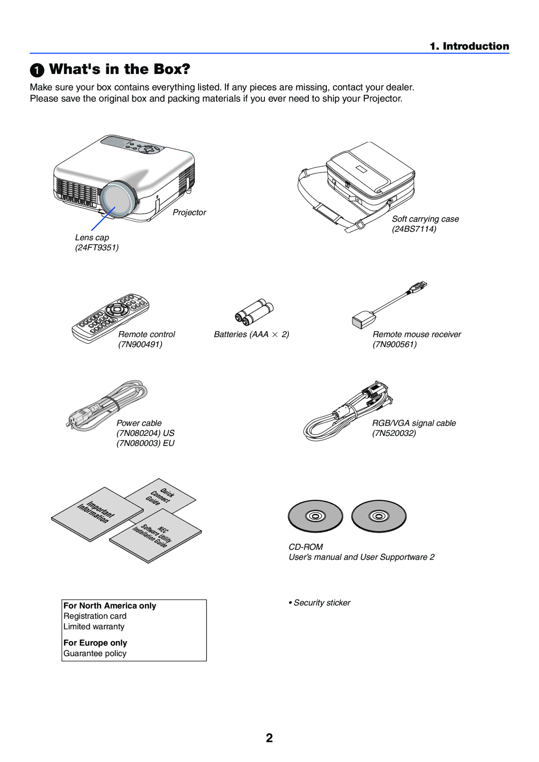 NEC LT245, LT265 manual Whats in the Box?, Introduction, Registration card Limited warranty, Guarantee policy 