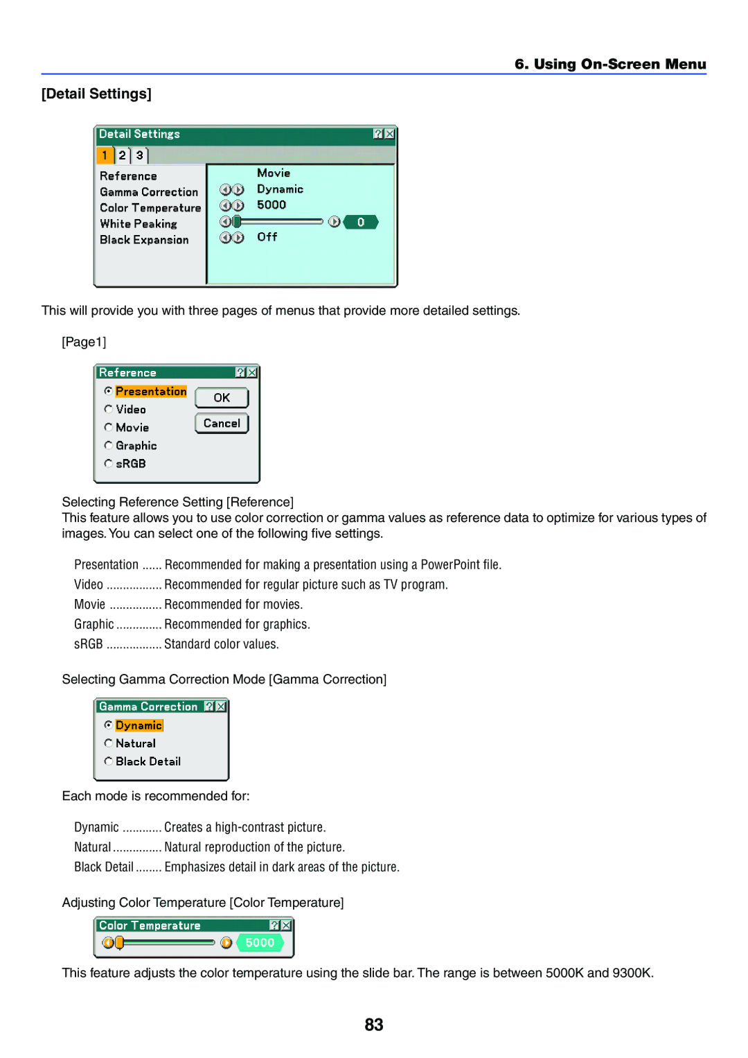 NEC LT265, LT245 manual Using On-Screen Menu Detail Settings 