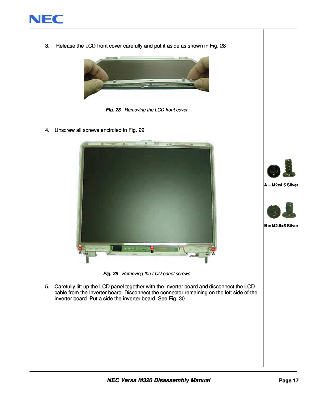 NEC manual NEC Versa M320 Disassembly Manual, Unscrew all screws encircled in Fig 