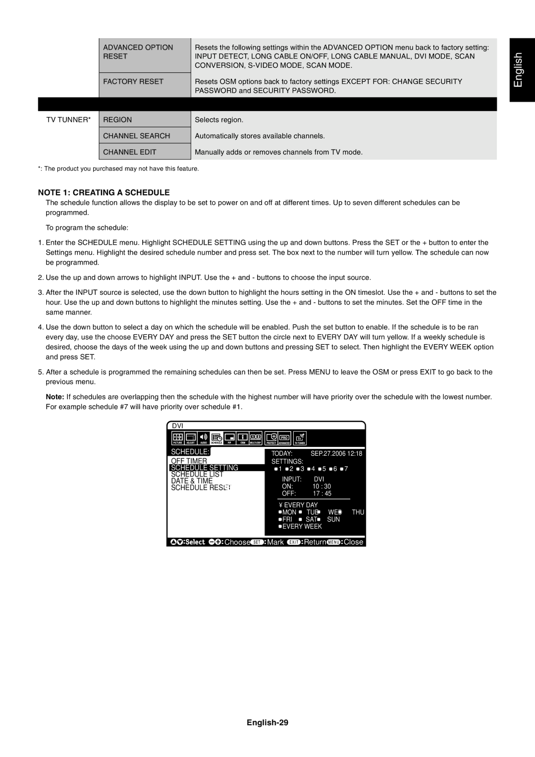 NEC M60, M40 user manual English-29, Schedule Setting 