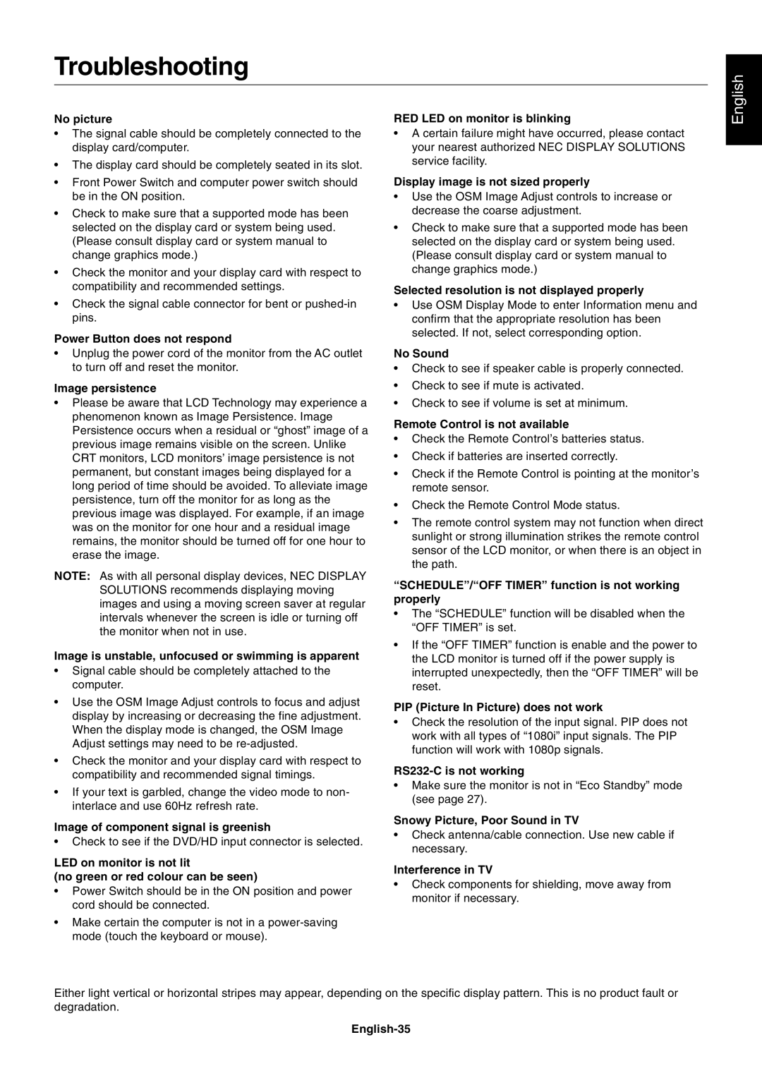 NEC M60, M40 user manual Troubleshooting 