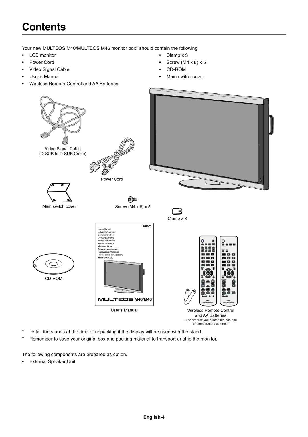 NEC M40, M60 user manual Contents 