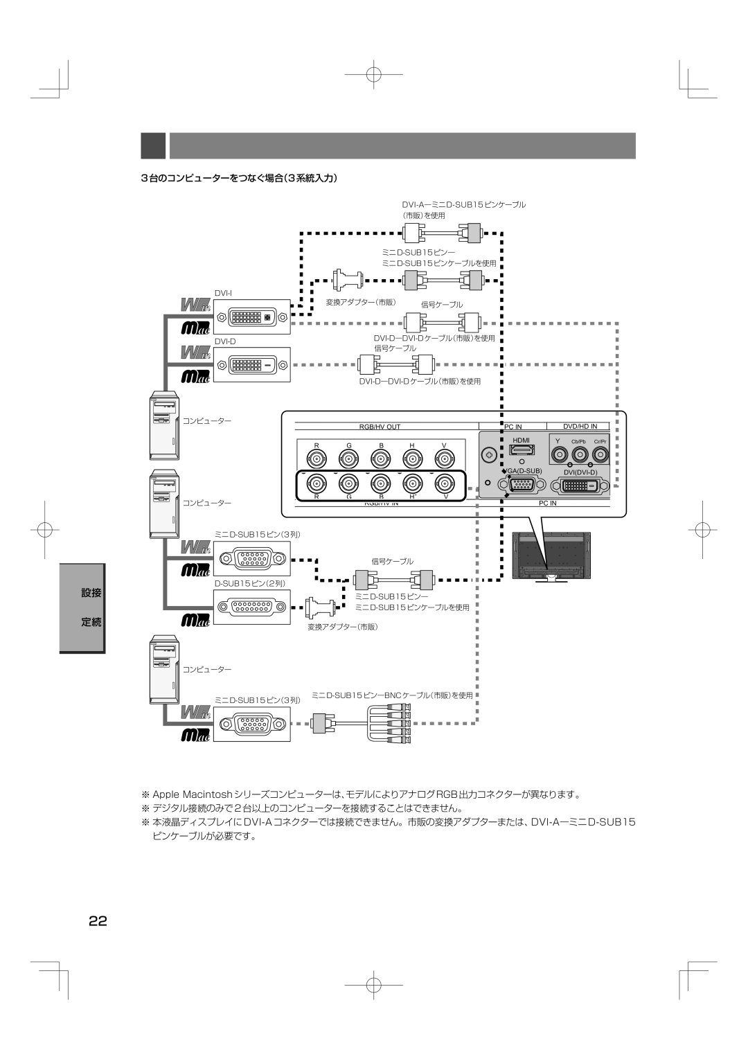 NEC M46, M40 manual 3台のコンピューターをつなぐ場合（3系統入力） 