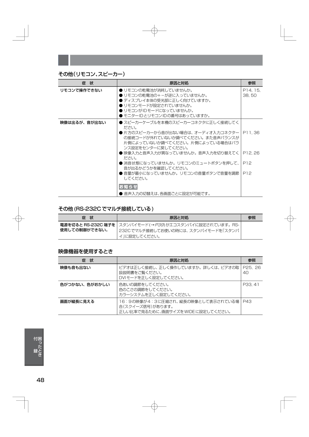 NEC M46, M40 manual その他（リモコン、スピーカー）, その他 RS-232Cでマルチ接続している, 映像機器を使用するとき 