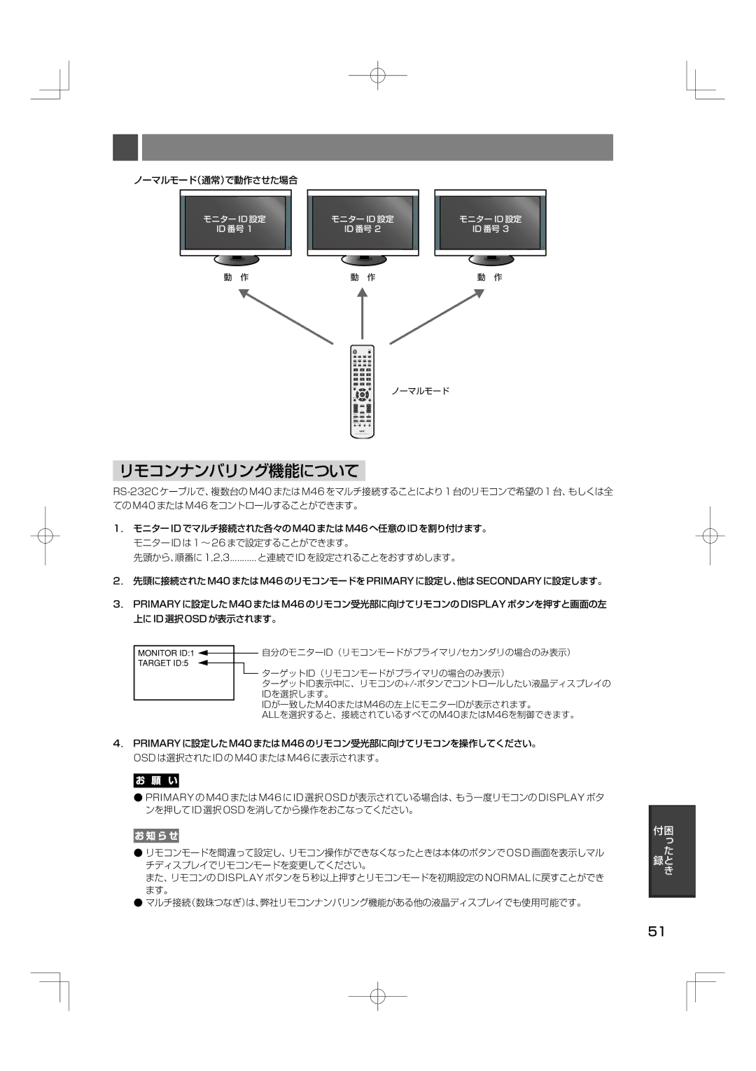 NEC M40, M46 manual リモコンナンバリング機能について, ノーマルモード（通常）で動作させた場合 