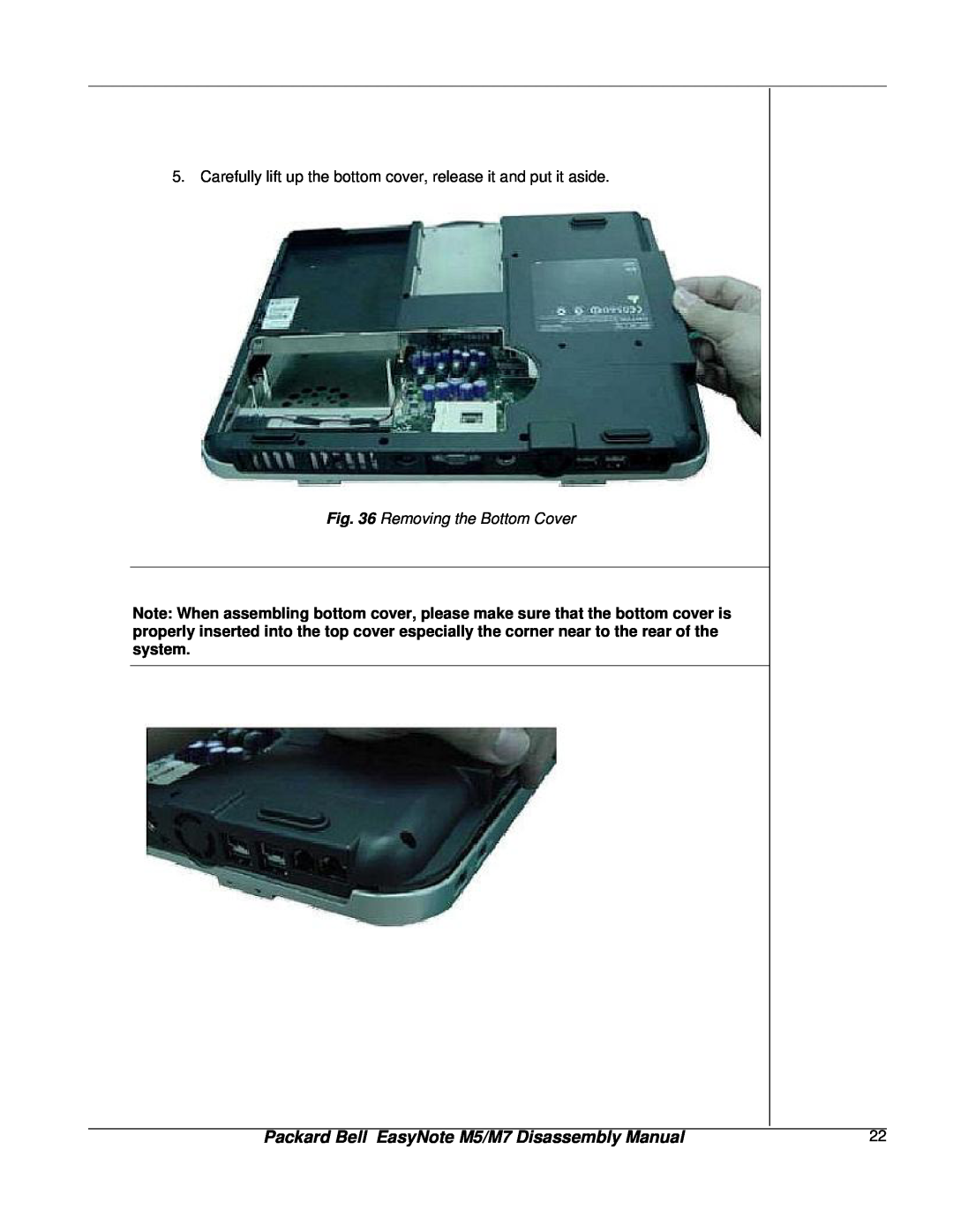NEC manual Removing the Bottom Cover, Packard Bell EasyNote M5/M7 Disassembly Manual 