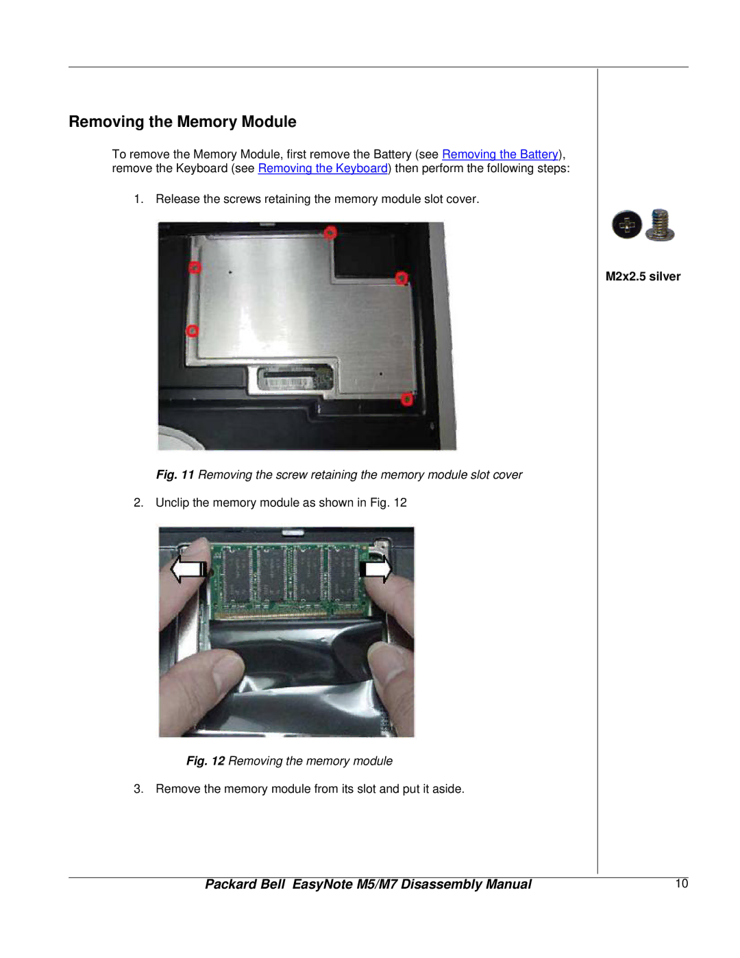 NEC M5, M7 manual Removing the Memory Module, Removing the screw retaining the memory module slot cover 