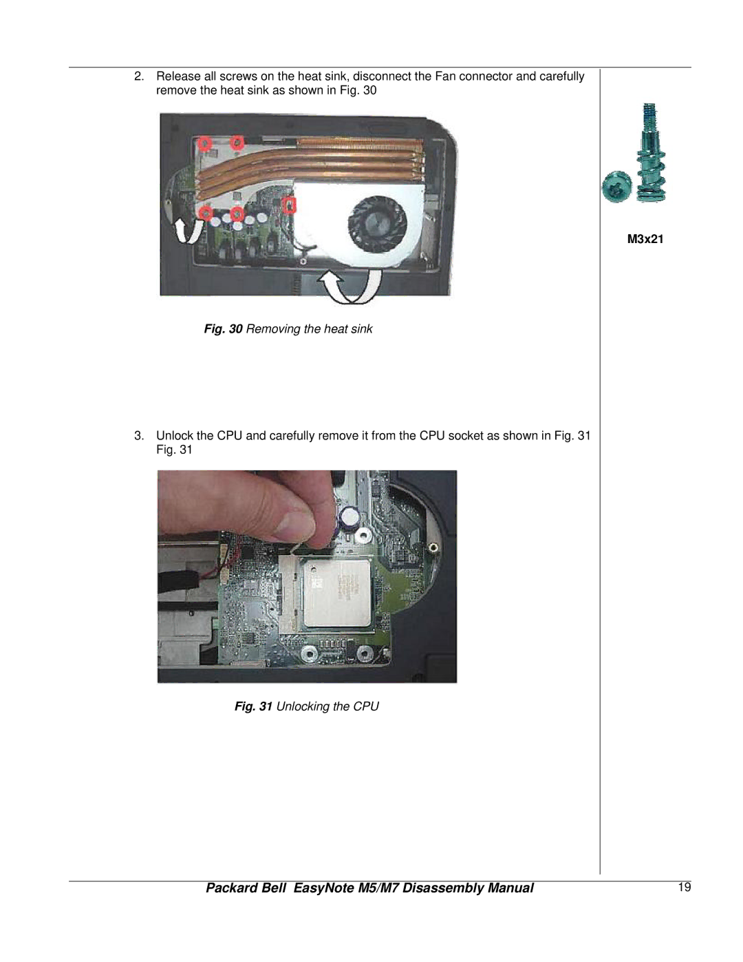 NEC M7, M5 manual Removing the heat sink, M3x21 