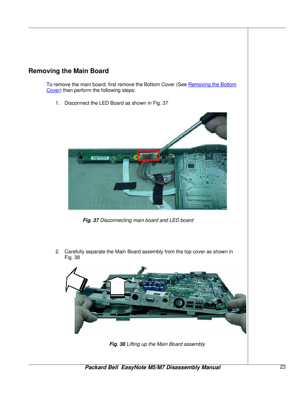 NEC M7, M5 manual Removing the Main Board, Disconnecting main board and LED board 