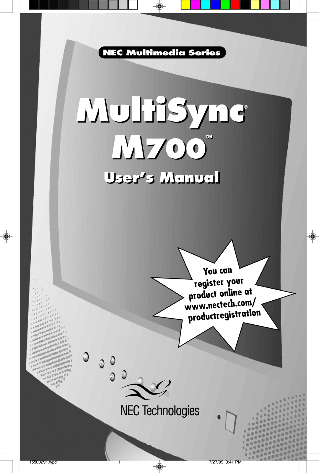 NEC M700 user manual MultiSync 