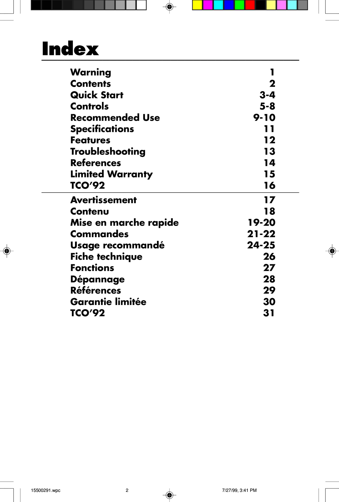 NEC M700 user manual Index 