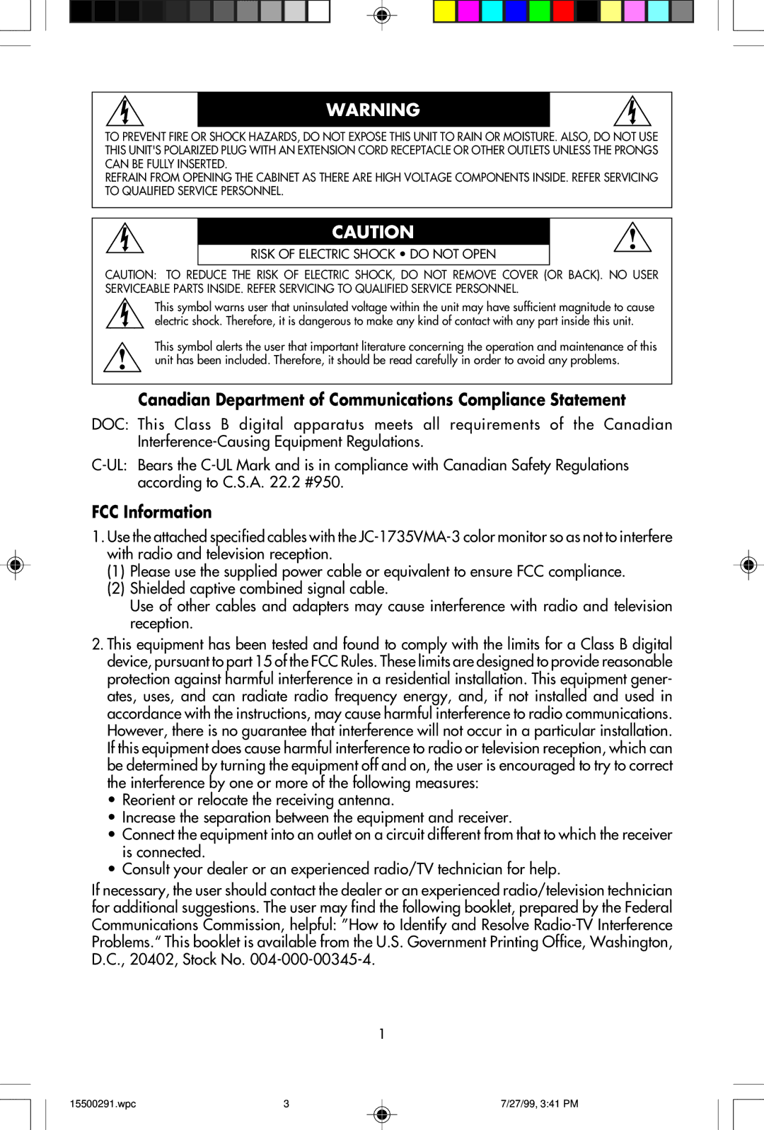 NEC M700 user manual Canadian Department of Communications Compliance Statement, FCC Information 