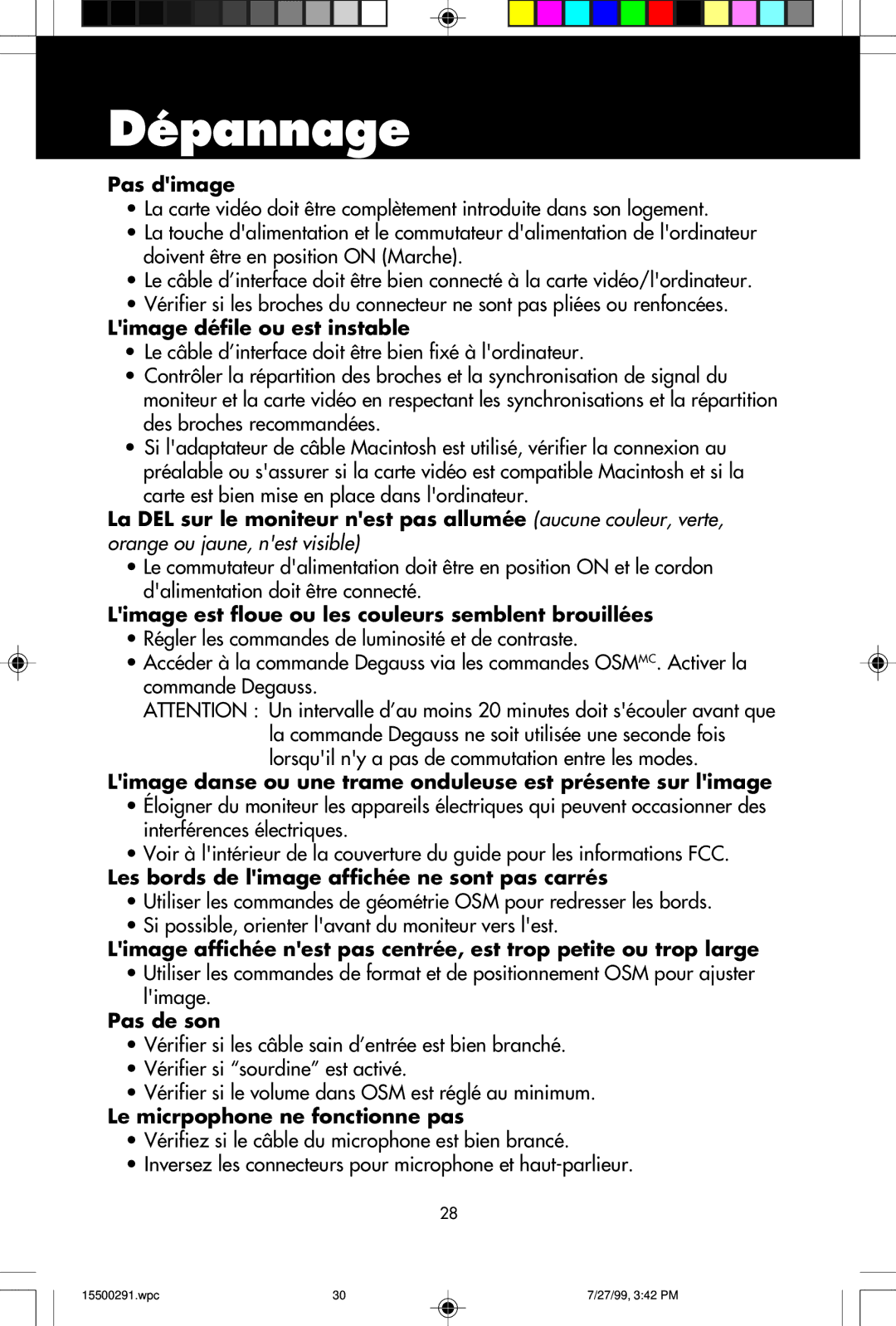 NEC M700 user manual Dépannage 