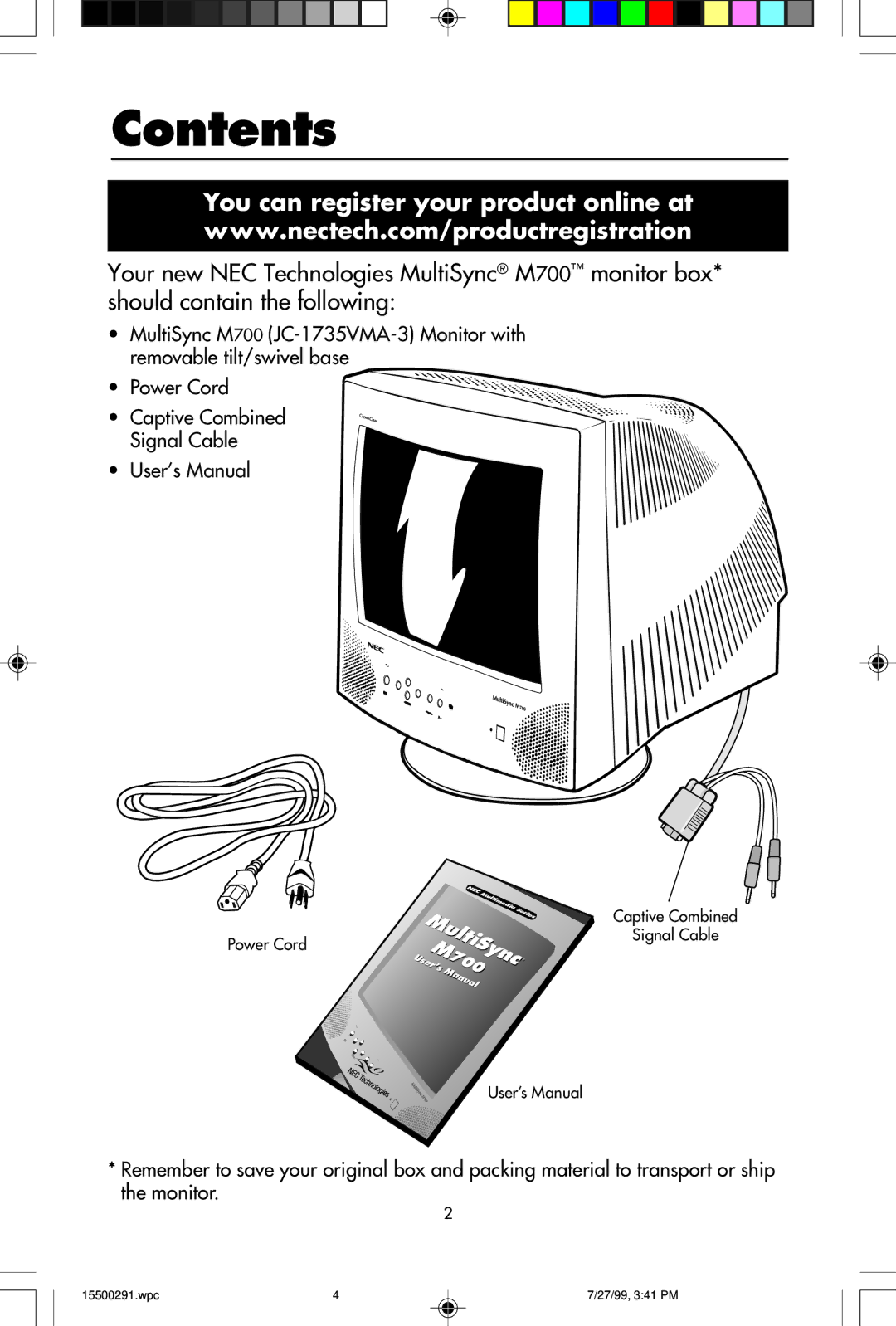 NEC M700 user manual Contents 