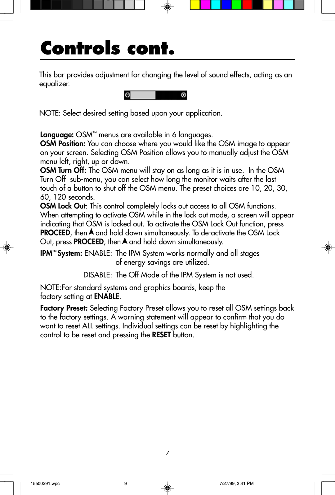 NEC M700 user manual Controls 