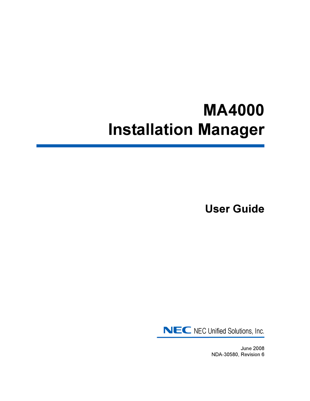 NEC manual MA4000 Installation Manager 