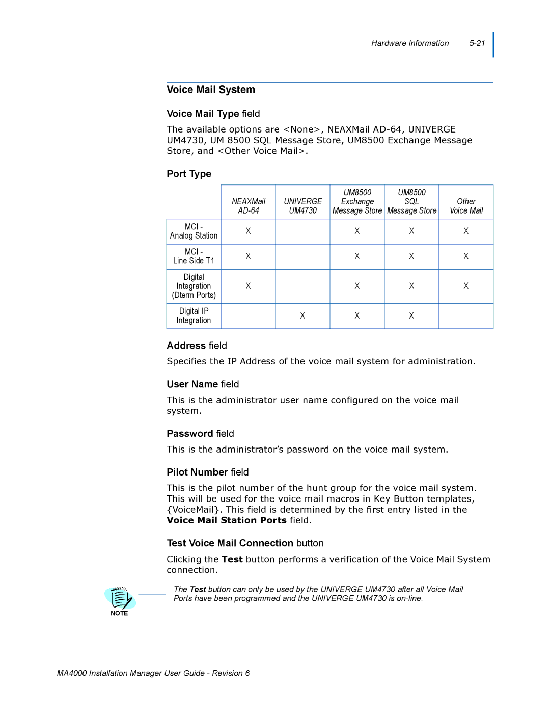 NEC MA400 manual Voice Mail System 