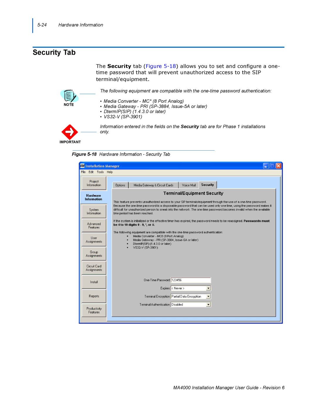 NEC MA400 manual Security Tab 