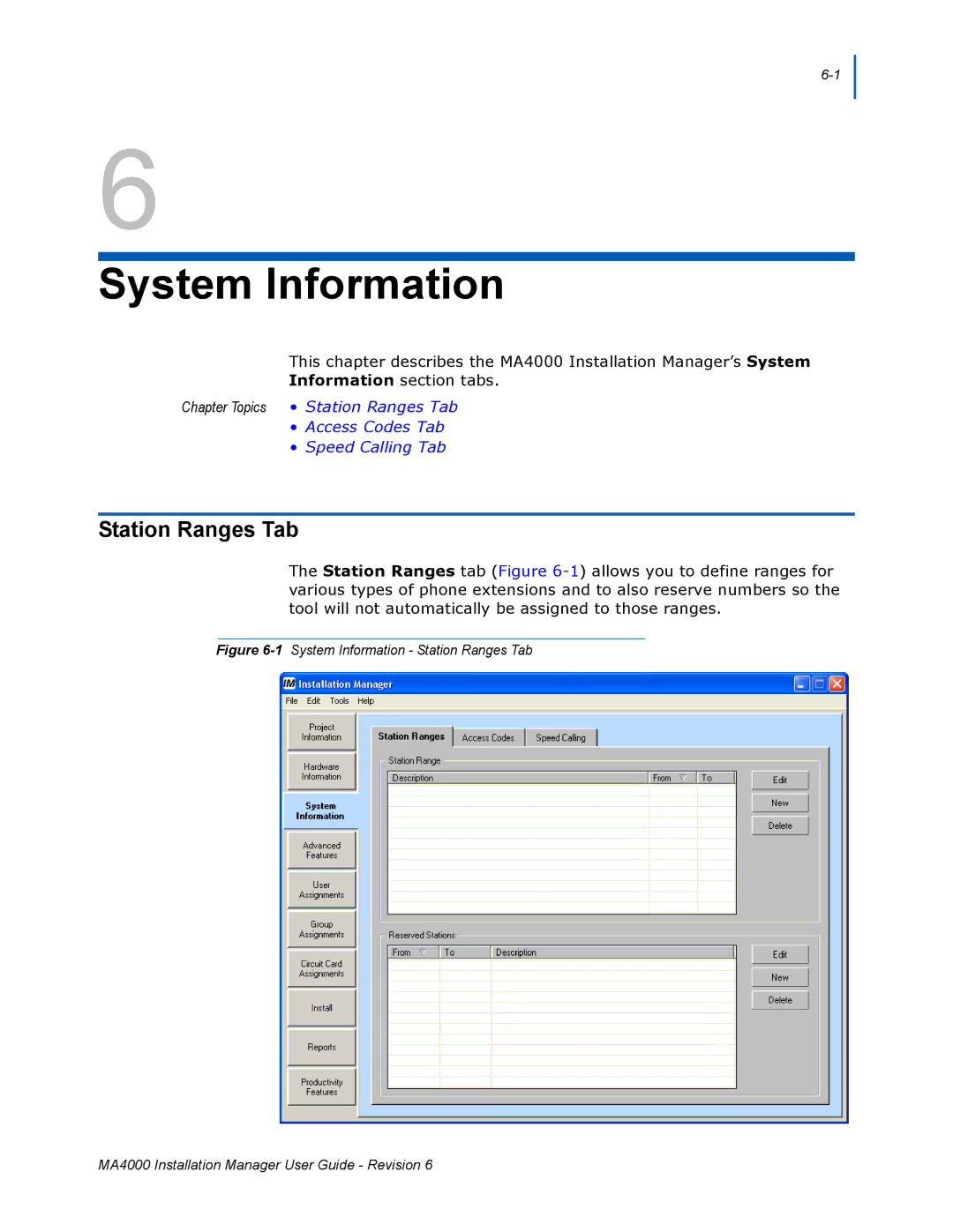 NEC MA400 manual System Information, Station Ranges Tab 