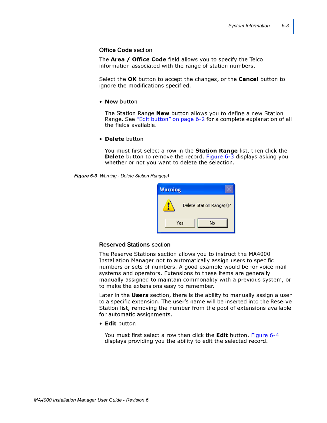 NEC MA400 manual Office Code section, Reserved Stations section 