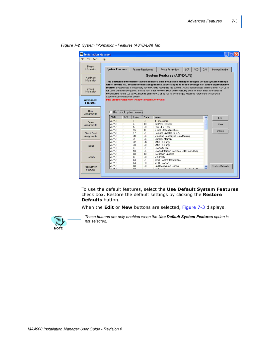 NEC MA400 manual 2System Information Features ASYD/L/N Tab 