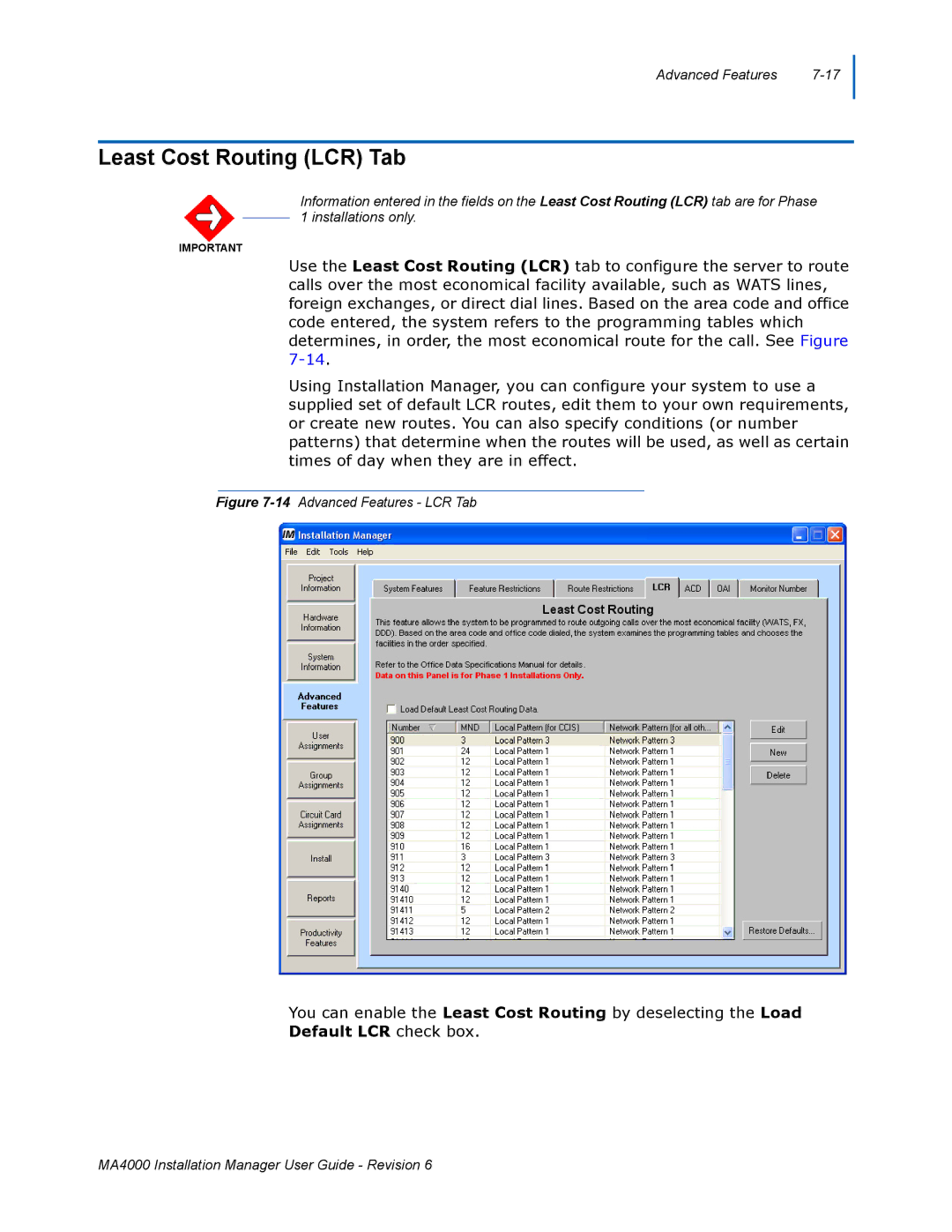 NEC MA400 manual Least Cost Routing LCR Tab, Default LCR check box 