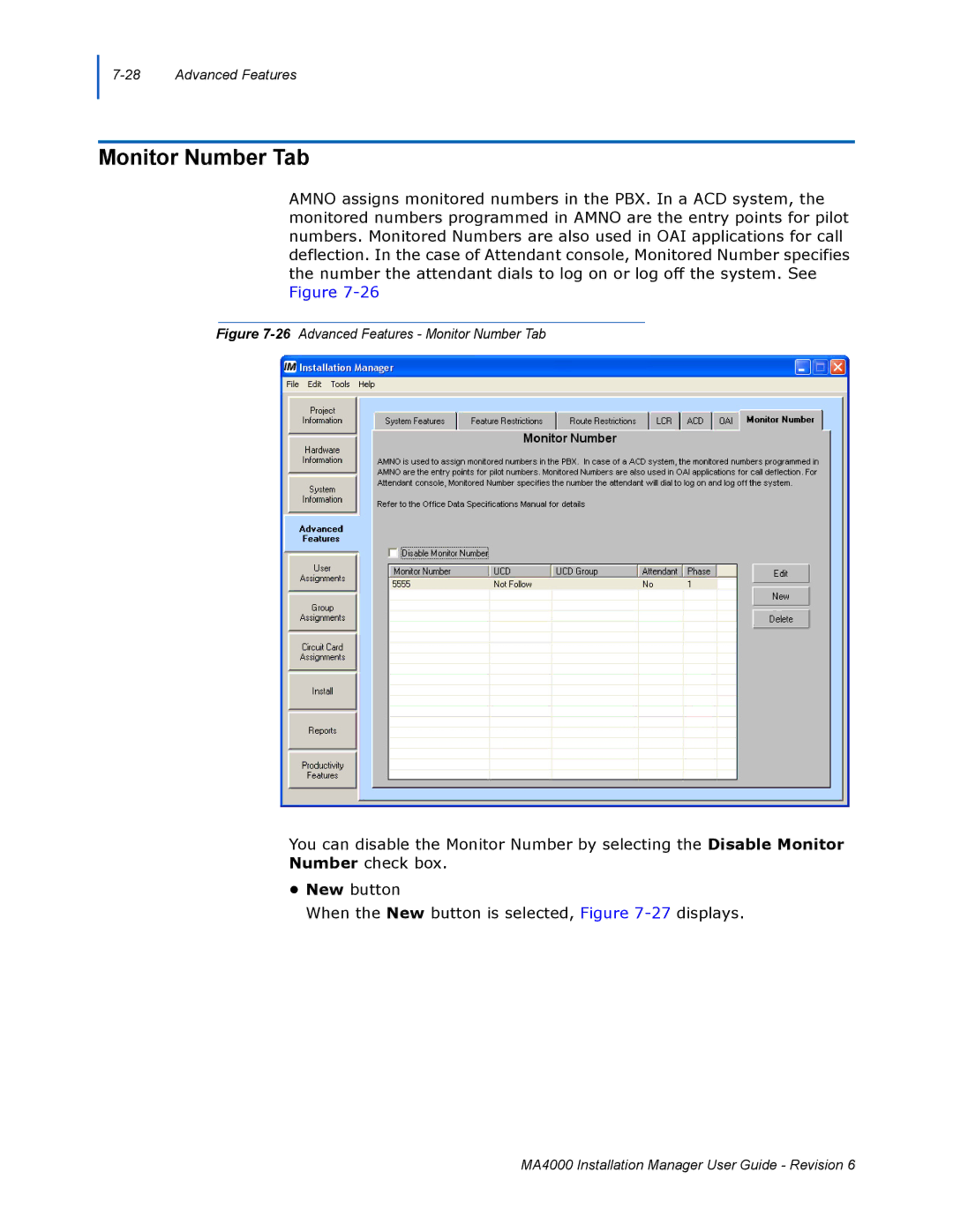 NEC MA400 manual 26Advanced Features Monitor Number Tab 