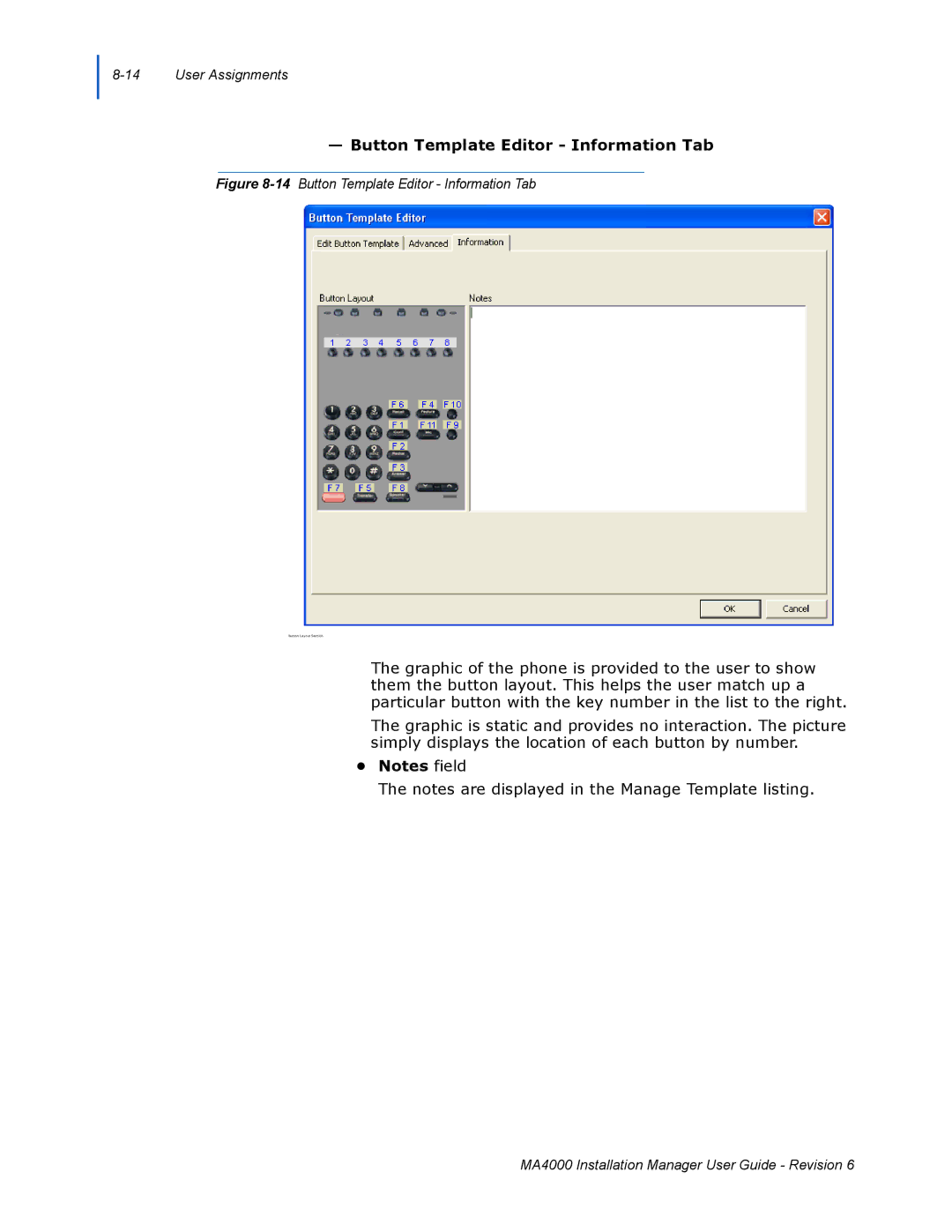 NEC MA400 manual 14Button Template Editor Information Tab 