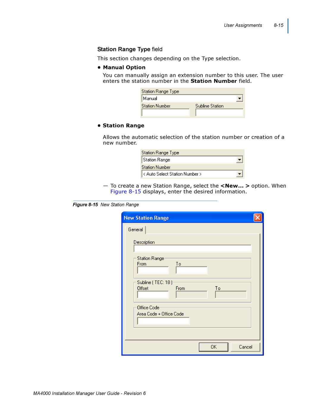 NEC MA400 manual Station Range Type field, Manual Option 