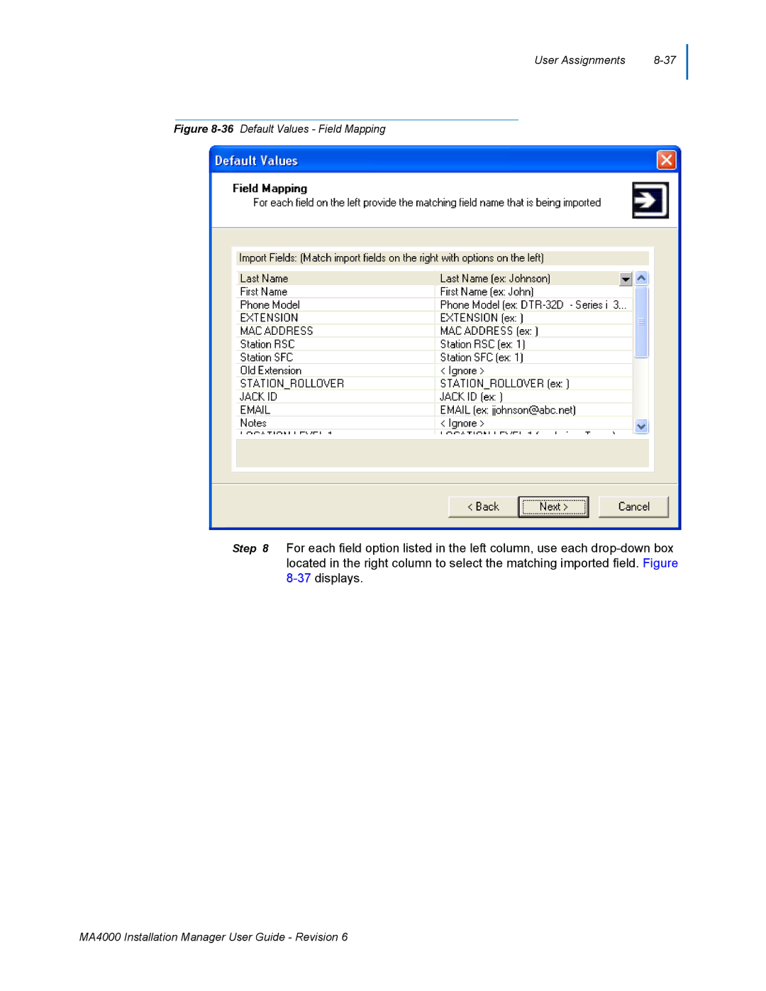 NEC MA400 manual 36Default Values Field Mapping 