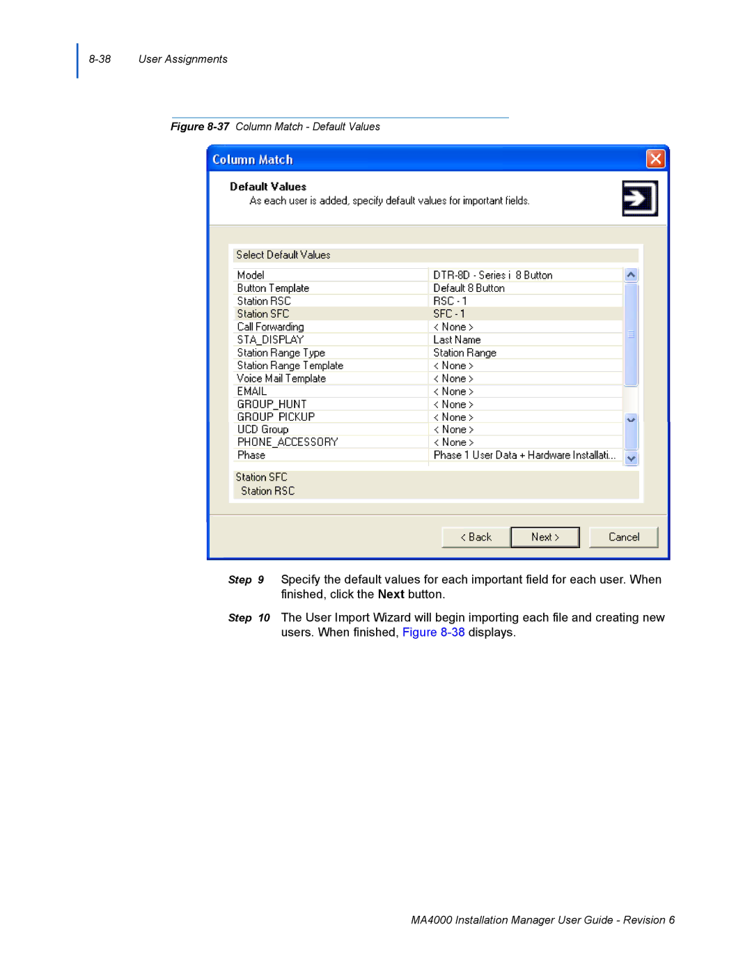 NEC MA400 manual 37Column Match Default Values 