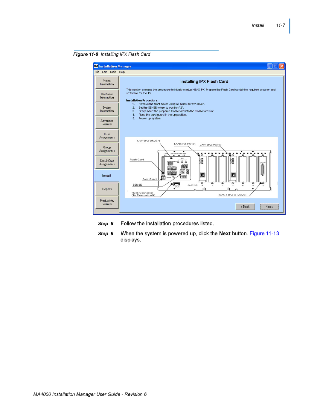 NEC MA400 manual 8Installing IPX Flash Card 