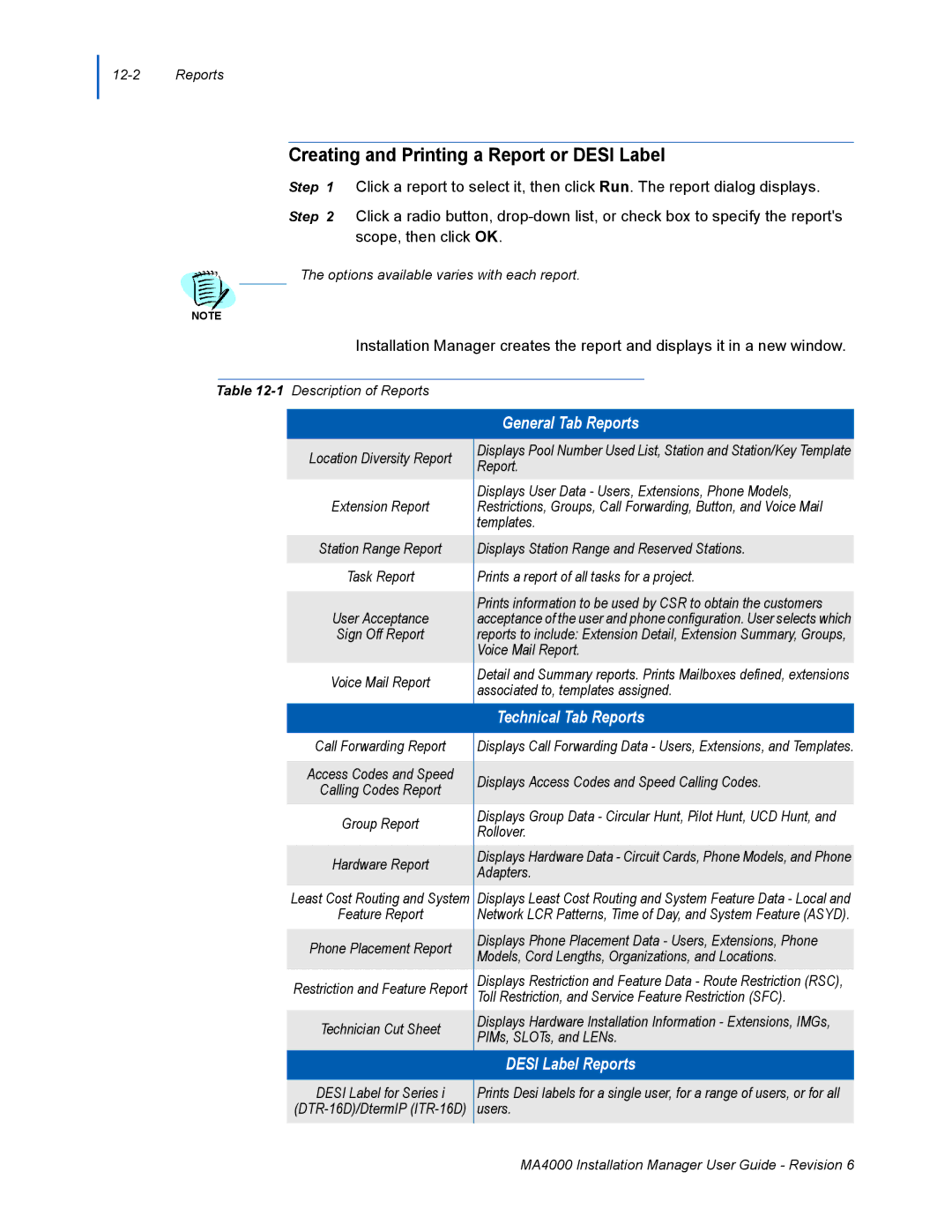 NEC MA400 manual Creating and Printing a Report or Desi Label, General Tab Reports 