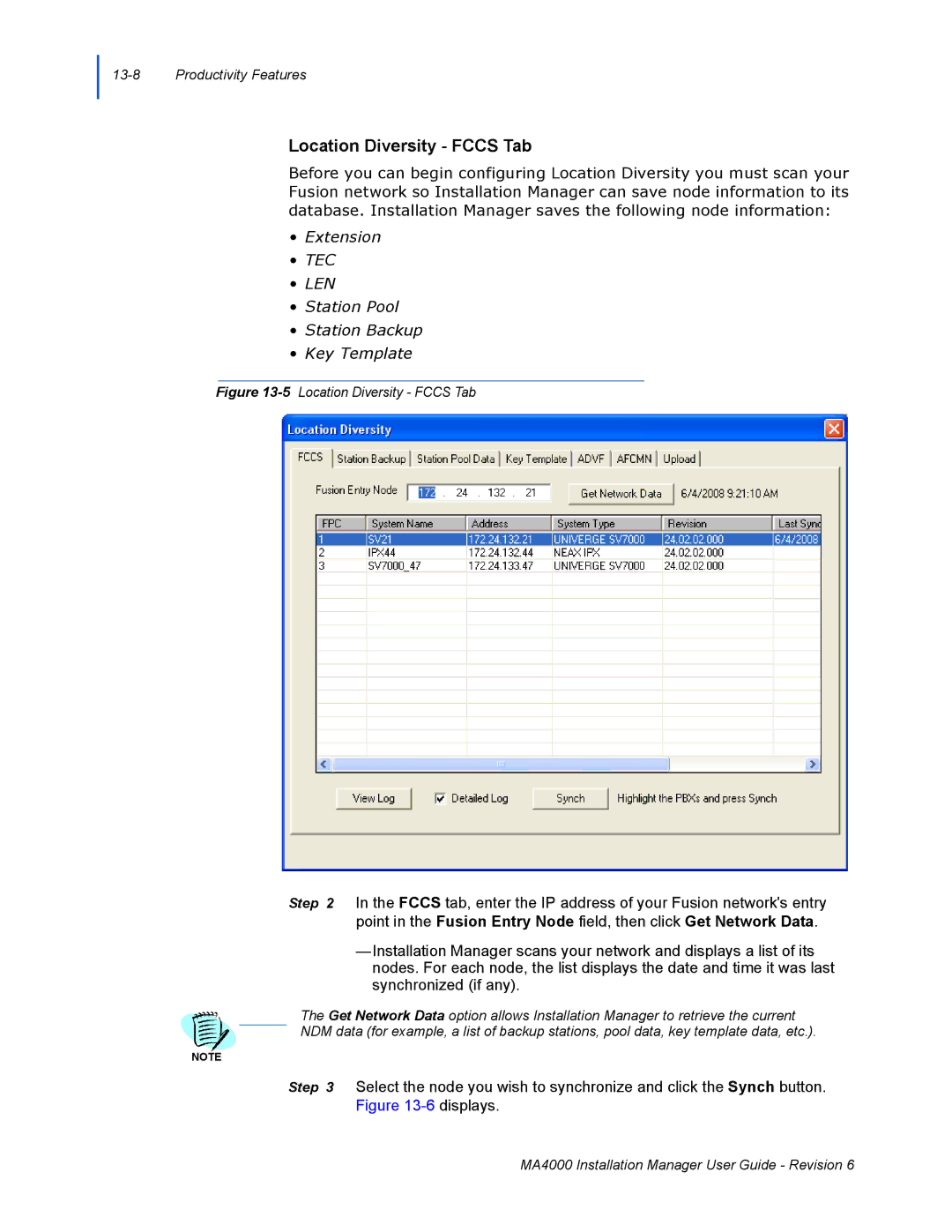 NEC MA400 manual Location Diversity Fccs Tab, Tec Len 