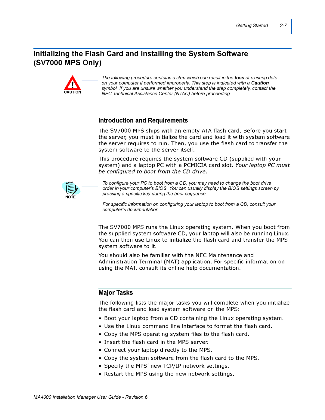 NEC MA400 manual Introduction and Requirements, Major Tasks 