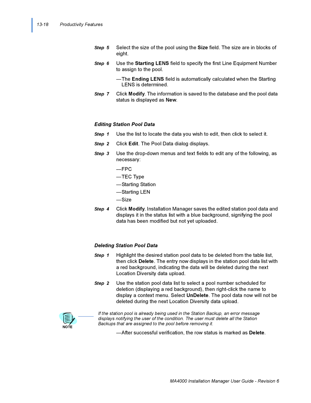 NEC MA400 manual Editing Station Pool Data 