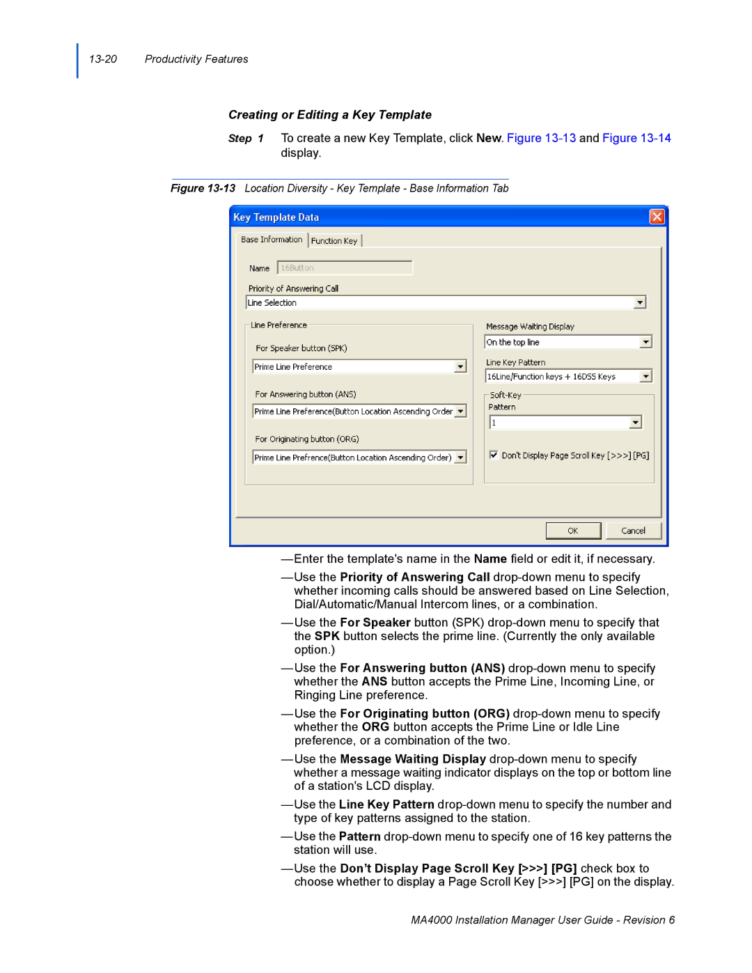 NEC MA400 manual Creating or Editing a Key Template 