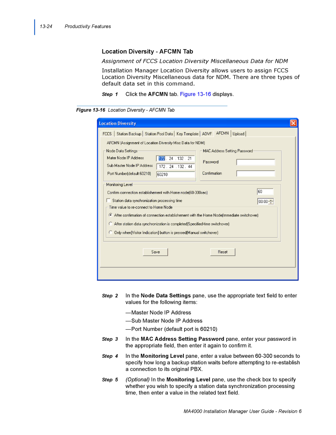 NEC MA400 manual 16Location Diversity Afcmn Tab 