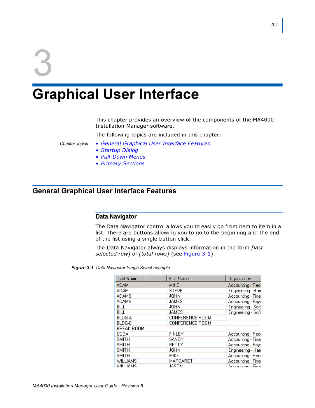 NEC MA400 manual General Graphical User Interface Features, Data Navigator 