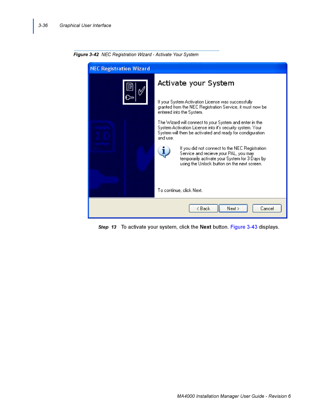 NEC MA400 manual To activate your system, click the Next button. -43displays 