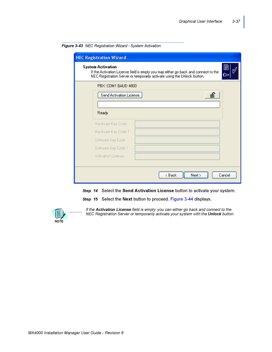 NEC MA400 manual 43NEC Registration Wizard System Activation 